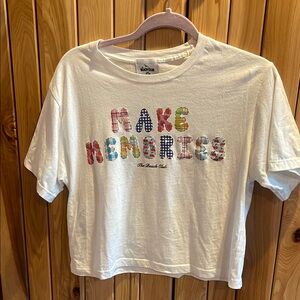 White Crop Top with Playful Graphic Crew Neck